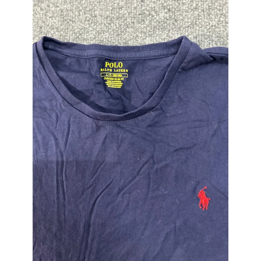 Polo Ralph Lauren T-Shirt Mens Size L Navy Blue Custom Slim Fit Cotton Pony Logo